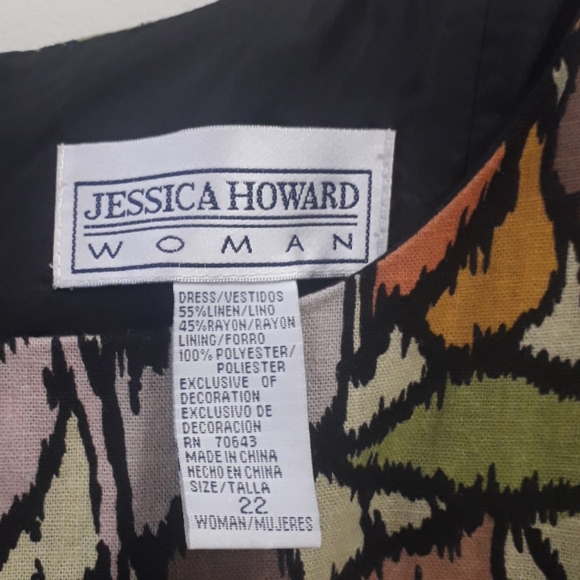 Jessica Howard Woman Bold Tropical Floral Print Linen Dress - Picture 3 of 13